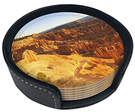 Bryce Canyon Park Lot de 6 dessous de verre imprimés en pierre avec boîte de rangement pour table basse en bois