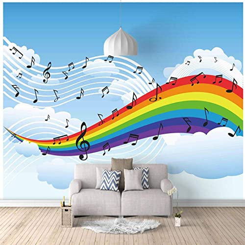 Fototapete 3D Tapete Blauer Himmel Regenbogen Musiknote Fototapete 3D Effekt Wandtapete Vliestapete Wandbilder XXL Wanddeko Tapeten