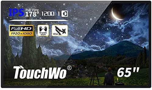 TouchWo 65 Zoll Kapazitiver Multi-Touch Industriemonitor, 16:9 Display 1920 x 1080P, Integrierte Lautsprecher, USB, VGA, DVI & HD-MI Anschlüsse, Digital Signage Displays für Werbung