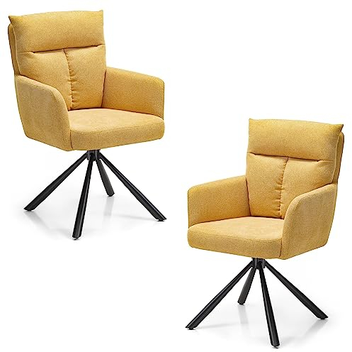 SOFIA Esszimmerstühle 2er Set mit schwarzem Metallgestell und Microfaser Bezug, Gelb - Bequeme Stühle für Esszimmer & Wohnzimmer - 60 x 93 x 67 cm (B/H/T)
