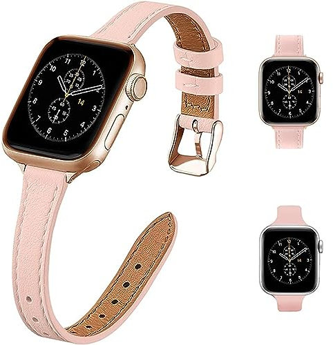 HEYOZURY 2 Paquetes Compatible con Apple Watch Correa Mujeres Slim 41mm 45mm 40mm 44mm 49mm Cuero Genuino Pulsera de Reemplazo Ultrafina Para iWatch Series 10/9/8/7/6/5/4/3/2/1/SE