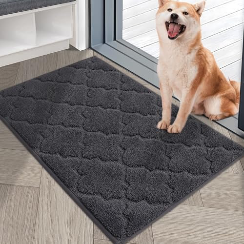 COSY HOMEER Front Door Mat 50x80 CM, Dirt Trapper Floor Mat, Polyester Welcome Door Mat for Kitchen Room Office Entryway Doors, Absorbent Non-Slip Indoor Doormat, Machine Washable, Dark Grey