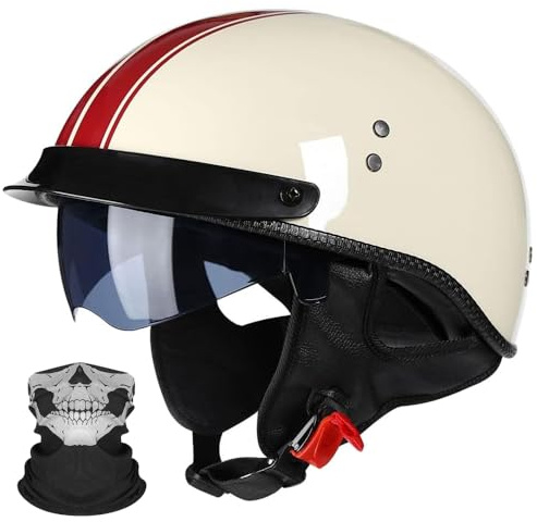 Casque Moto Vintage Casques Jet avec Visière Casques Bols Casque Mobylette avec Lunettes Homologué ECE Rétro Demi Casque Moto Vélo Scooter Chopper pour Adultes Homme et Femme