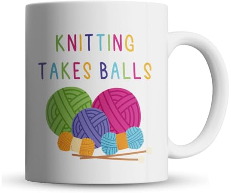 Inky Penguin - Knitting Takes Balls - Funny Knitter, Wool Crafting Gift Mug, Ceramic, 11fl. oz.