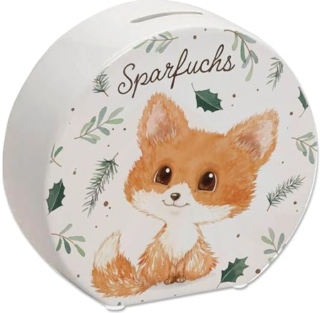 Babyfuchs Spardose mit Spruch Sparfuchs EIN niedliches Sparschwein für den Schreibtisch Fuchs Kinder niedliche Natur Sparbüchse Waldtiere Aquarell Kinderzimmer Winter Wald