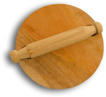 Handmade Wooden Rolling Pin with Round Chopping Carving Board, Smooth Surface Cake, Bread, Pizza, Pasta & Pastry Flour Press Cooking Tool