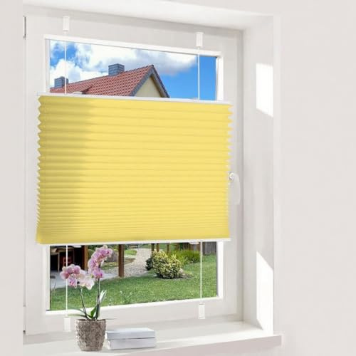 Oubo Plissee Klemmfix ohne Bohren, Gelb 70 x 110cm(BxH), lichtdurchlässig & Blickdicht Jalousien Easyfix, Faltrollo für Fenster & Tür