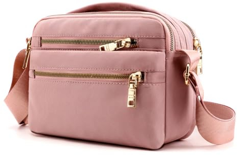 GAOHUI Cross Body Bag for Women, Multi Pocket Handbags & Shoulder Bags Waterproof Nylon Anti Theft Messenger Bag for Travel Shopping Appointment Daily (Pink)