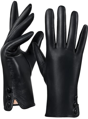 GSG SINCE 1998 Damen Chromfreie Lederhandschuhe Touchscreen Winterhandschuhe mit Erneuerbares Fleecefutte Warme Autofahrerhandschuhe Schwarz M