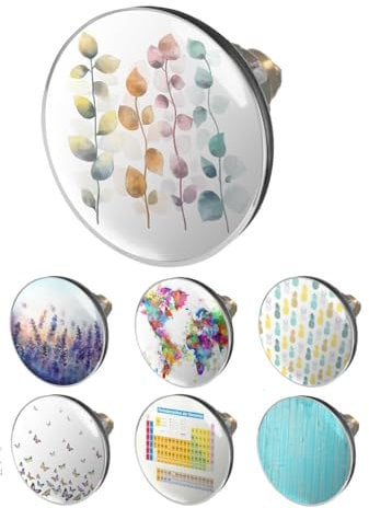 arteneur® - Pop Up Waschbeckenstöpsel mit Motiv Bunte Blätter | Abflusssieb | Doppel Dichtung | Universal Abflussstöpsel 34mm – 41mm | Pop Up Ventil Waschbecken Stöpsel