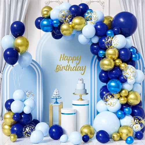 Navy Blue Balloon Arch Kit, 116PCS Macaron Blue Navy Blue Gold Balloon with Confetti Balloon for Boy Men Birthday Wedding Baby Shower Baby Space Nautical Theme Decorations