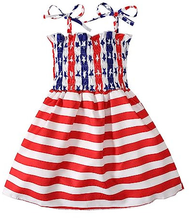 Generisch Adventskalender 10 Jahren Kleinkind Baby Mädchen USA Flagge Print Sling Ärmellose Sommerkleid Kleider Kinder Sommer Outfit Kleidung Turnanzug Mädchen Mit (Red, 4-5 Years)