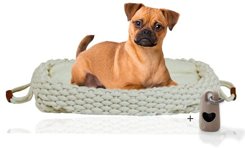 Rohrschneider Flauschiges Katzen- und Hundebett | Weiches Tierbett für Katzen und Hunde | Gemütlicher Schlafplatz für Haustiere | wollweiß mit Gassibeutel (Gr. M wollweiß)
