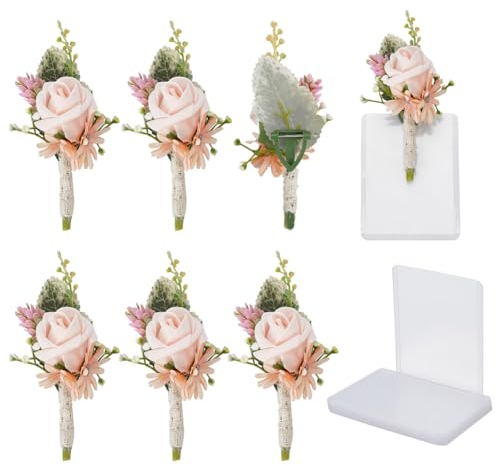 DELORIGIN 6 Stück Blumen Ansteckblume Für Hochzeiten Knopflochblume Rose Ansteckblume Bräutigam Mit 6 Kunststoffhüllen Hochzeit Zubehör Für Bräutigam Trauzeugen Jubiläum Abschlussball Abendessen