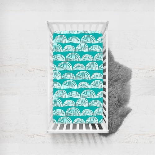 Odot Spannbetttuch für Babybett, Regenbogen Muster Kinderbett Spannbettlaken Kinderwagen Moseskorb Matratzenbezug Atmungsaktive Mikrofaser Beistellbett Spannbettlaken (Grün,140x70cm)