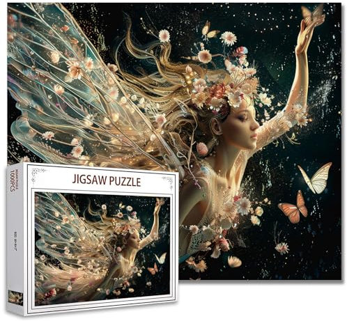 Fashion Woman Jigsaw Puzzles 1000 Stück für Erwachsene, Familien (Fairy Girl,Butterfly, Wildflower, Princess) Stücke passen perfekt zusammen 19.7''x27.6''inch Frameable Magic Puzzle Art Gift
