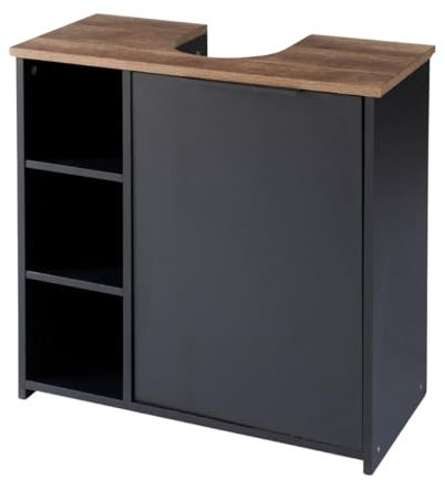 Fizporium 1 Door Undersink Cabinet, Bathroom Unit Storage Cabinet, Free Standing Under Sink Storage, Under Basin Cabinet with Internal Shelves & Style Doors, Under Sink Cupboard Black