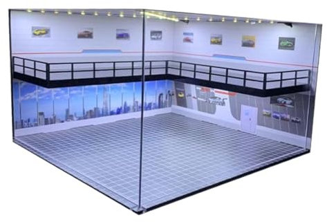 Sharplace Double couche 1:64 Parking acrylique conteneur toile de fond véhicule Garage vitrine LED vitrine pour accessoires de voiture moulés sous pression, Briques de paysage