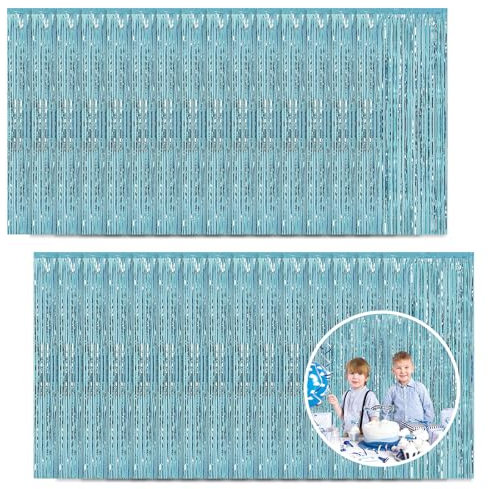 Lametta Vorhänge Hellblau, 30 Stück 1x2.5M Folie Fransen Luftschlangen Deko Metallic Tinsel Vorhange Hintergrund Folien Luftschlangen für Geburtstag, Hochzeit, Weihnachten, Neujahr, Disco Party Deko