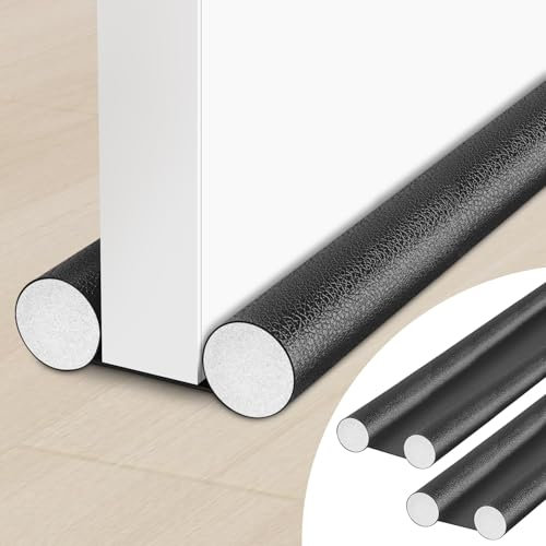 TOFFCAEA 2 Stücke Zugluftstopper für türen 96cm, Zugluftstopper tür, Windstopper Türdichtung in Lederoptik,Doppelseitig Lärmschutz Energiesparend, für Windstopper (Schwarz, 2 Stück)