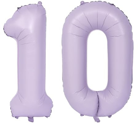 Palloncino viola da 40 pollici, lilla, con numeri, grande, viola chiaro, 10 pezzi, colore lilla chiaro, per compleanno, palloncino, viola, numero 10, elio, 10 ragazze, ragazzi, decorazione di