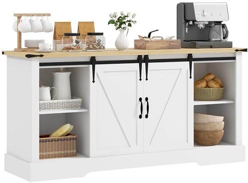 HOMCOM Buffet, Meuble de Rangement, avec 2 Portes coulissantes étagères réglables, pour Le Salon, Salle à Manger, Couloir, 150l x 40P x 72H cm, en Bois, Blanc chêne
