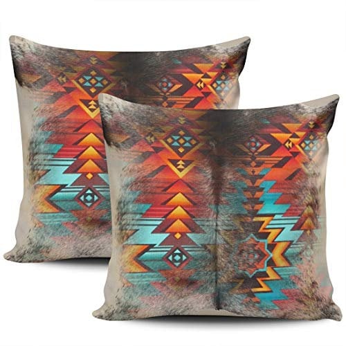 Kissenbezüg Kuhfell Und Westerndruck Zierkissenhülle Verstecktem Reißverschluss Kopfkissenbezug Hypoallergen Zierkissenbezüge Für Sofa Halloween Geburtstag 45X45Cm