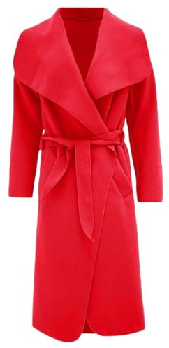 RATAZ Women’s Long Duster Jacket Ladies Waterfall Italian Belted Coat Plus Size UK 8-22 (UK, Alpha, One Size, Regular, Regular, 2XL (20-22), Red)