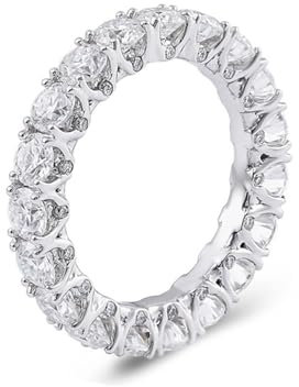 Skcess Platin Ring Damen Weiß Moissanit Runden, Damenring Luxusreihe Runder Moissanit Ring Damen Größe 63 (20.1)