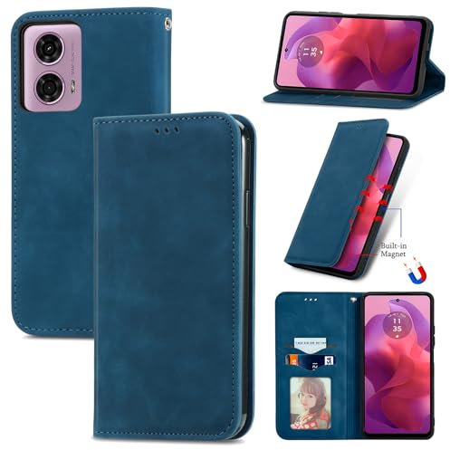 Cracedily Funda para Motorola Moto E14 / G24 / G04 / G04s /G24 Power Case, Carcasa Protectora Antigolpes Case, Soporte Plegable, Ranura para Tarjeta, Cover Cuero PU Carcasa Moto E14, Azul-Verde