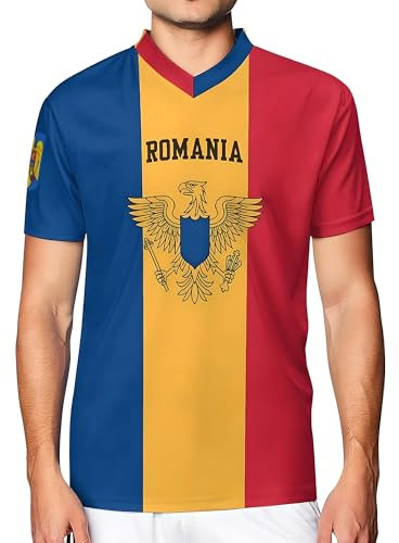 YuanDiann Rumänien T Shirt Sport Nationalflaggendruck Fußball Training Europäischer Fußball Jersey Tee Shirt Sport Casual Herren Damen Flaggendruck Schnelltrocknend Fanshirt 1# L