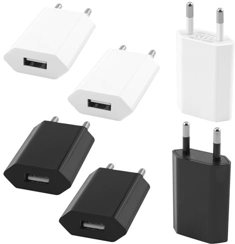6 conectores USB para cargador USB, 5 V/1 A, adaptador USB para cable de carga, fuente de alimentación de 5 W con bajo consumo para baterías externas, auriculares Bluetooth, pequeño ventilador MP3-3
