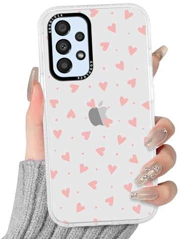 Yirlbey Transparent HandyHülle für Samsung Galaxy A53 5G Herz Hülle, Aesthetic Muster Liebe Design Mädchen Geschenk Schutzhülle, Silikon TPU-Rahmen PC-Rückseite Case Cover für Samsung A53 6,5,Heart
