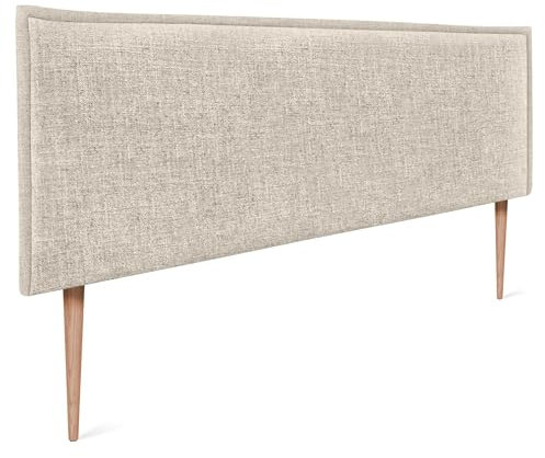 DHOME Tête de lit tapissée en lin naturel uni avec passepoil 150 x 105 cm avec pieds pour lits de 150/160 cm