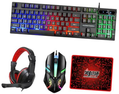 Tofficu Clavier Et Souris Filaire avec Tapis De Souris Et Casque Audio Rétroéclairé