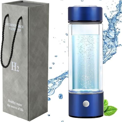 Hydrogen Water Bottle, Portable Hydrogen Water Ionizer Machine, 420ml Hydrogen Water Generator, 1500PPB Hydrogen Rich Water Glass Health Cup for Home Travel, With Exquisite Box, Blue