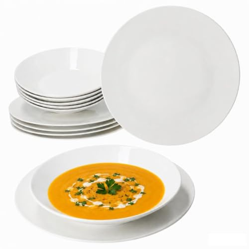 Ritzenhoff & Breker Ontario 12tlg Tafelservice I weiße Porzellan-Geschirr für 6 Personen I 6x Suppenteller & 6x Speiseteller I für Salat & Pasta I für Frühstück, Mittag & Abendbrot