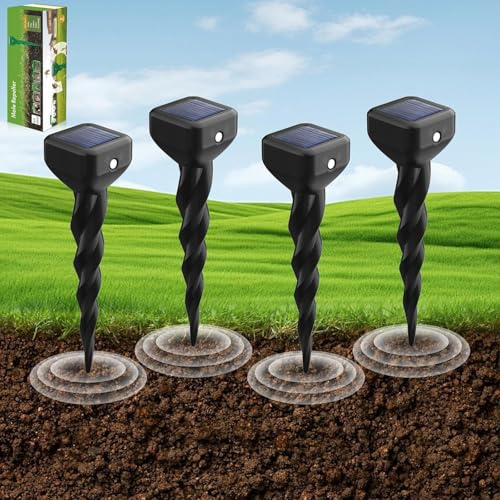 Shiptree Anti Taupe Solaire, Lot de 4 Répulsif Taupe Vibration et Ultrasons, Efficace Contre Les Taupes, Les Campagnols, Les Souris, Les Serpent, Ainsi Que Les Rongeurs de Jardin
