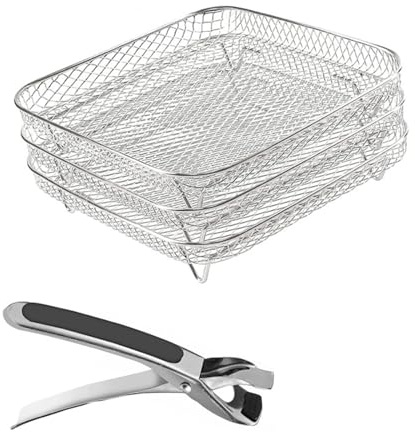 8inch Square Air Fryer Accessories 3 Layer Stackable Airfryer Grill Baking Rack Compatible for Philips,Compatible for COSORI,Compatible for Ninja Foodi Dehydrator Holder(Rack and Clip)