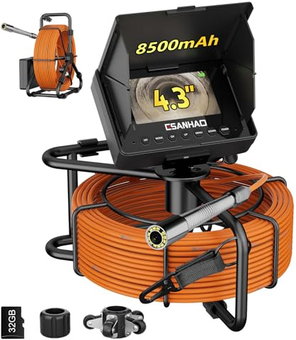 ESANHAO 4,3 IPS Rohrkamera, DVR & Audiorecorder Kanalkamera mit Licht, HD Inspektionskamera mit 5mm Kabel & Meter-Markierung, 12 LEDs HD Endoskopkamera mit 8500mAh Akku, 32 GB TF-Karte (30M)