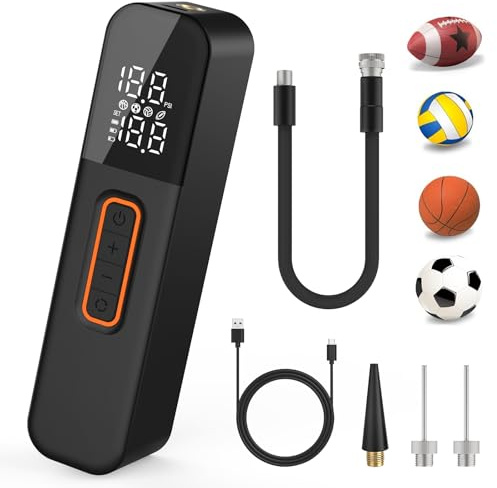 BAMCOO Ball Pump for Sports Balls, Portable Electric Ball Pump with 2 Needles &1 Air Nozzle, Digital Display Pressure Gauge, Fast Inflation, Sports Air Pump for Basketball Soccer Football Volleyball