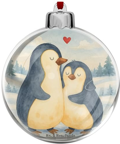 Mr. & Mrs. Panda Kunststoff Weihnachtskugel Pinguin umarmen Design - Geschenk, weihnachtskugeln, transparent, Hochzeitstag, Hochzeit, weihnachtsbaumkugeln, Umarmung, Hochzeitsgeschenk, Verknallt