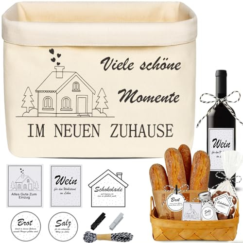 Sonekin Einzugsgeschenke Wohnung, Geschenk Zum Einzug Inklusive Aufkleber | (Brot, Salz, Wein, Schokolade), Karten, Klammern und Schnur, Perfekt Als Einzugsgeschenke Haus