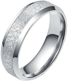 Whoiy Personalisiert Ringe Edelstahl, Damen Ringe Sandgestrahlt 6MM Breit Verlobungsringe Eheringe Ohne Stein Damenring Silber mit Gravur Gr 67 (21.3)