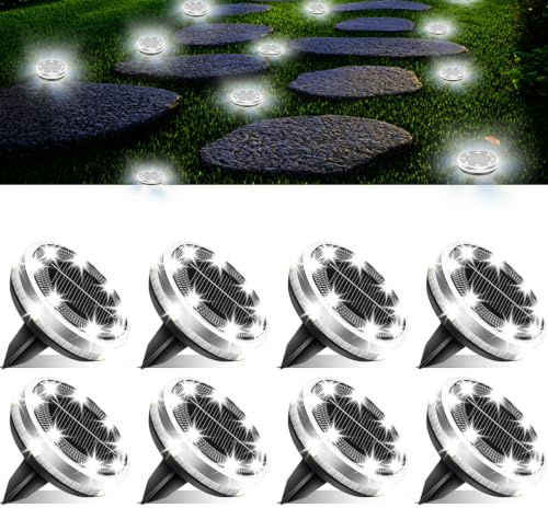 SenluKit Solar-Bodenleuchten Outdoor, wasserdicht, flach, mit 4 seitlichen LEDs, Edelstahl, solarbetrieben für Garten, Wege, Landschaft, Rasen, Hof