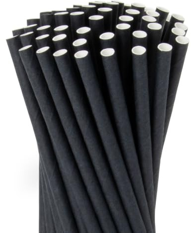 Wisefood® Strohhalme Papier [15 cm Ø 6] Party Deko [Schwarz] alternative Strohhalme Plastik-frei für Geburtstag Hochzeit DIY [100 Stk.] für Cocktail Getränke Cola Energy Drink Wasser Limo BIO