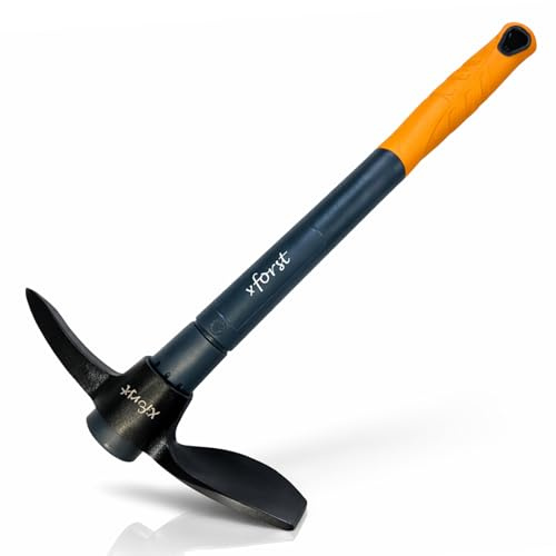 Xforst kleine Spitzhacke X-M3A – GartenSpitzhacke mit Fiberglas-Stiel & Stahlkopf – Kleine Kreuzhacke hacke für Garten, Camping, Pflanzen & Blumenbeete – 40 cm – Langlebig & Ergonomisch