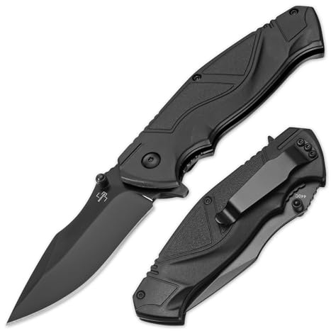 BÖKER PLUS® All Black Pro - stabiles Einsatzmesser mit 8 cm D2 Klinge - taktisches Taschenmesser mit Clip für Einsatzkräfte - Profi Einhandmesser mit Flipper - Klappmesser mit Nylon-Griff schwarz