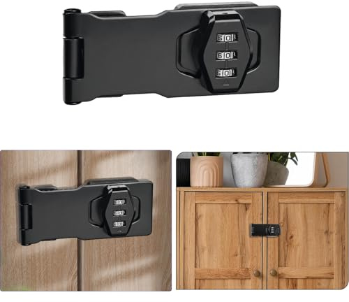 COAFTUG Password Hasp Lock 3 Inch Keyless Hasp and Staple Black Rotary Door Latch Hasp Twist Knob Shed Door Lock with Code Zinc Alloy Combination Locking Hasp Lock for Cupboard Cabinet Gate Wardrobe