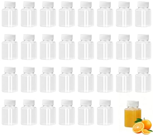 Mechioo 30 Pcs Small Plastic Bottles 100ml Transparent Shot Bottles with Lids for Water Milk Beverage